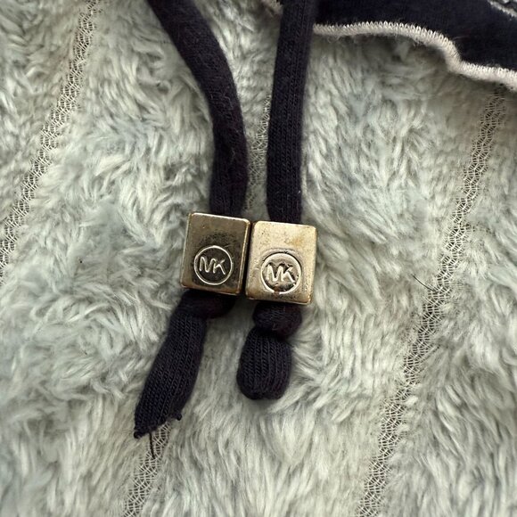 Michael Kors Top Womens XL Black White Stripe Nautical Preppy Long Sleeve Ruched - Picture 8 of 10